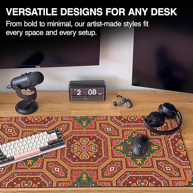 MPCO. Arabic Textiles Large Gaming Desk Pad - 36" x 17" Aeroglyde Fabric Geometric-Charm Desk Mats - Non-Slip, Washable, Smooth Glide for Precision Gaming & Work