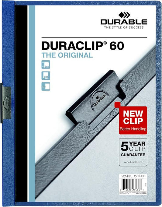Durable Report Cover with DURACLIP Letter-Size 8.5" x 11" Inches - Holds Up to 60 Pages - Clear Cover and Dark Blue Border - Box of 25