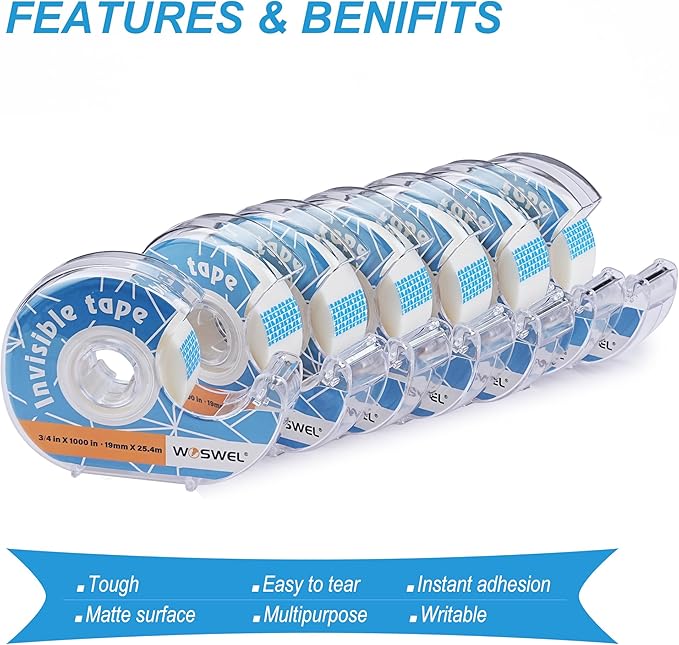 Tape Refills with Dispenser, 24 Roll Invisible Tapes, 3/4 Inch X 1000 in, Gift Wrapping Tapes Back to School Supplier for Home School Office Use