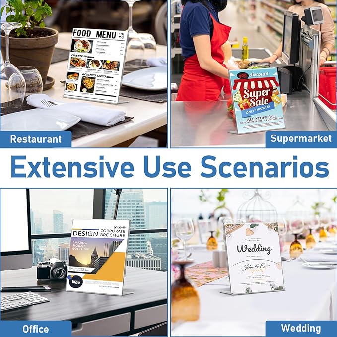 Acrylic Sign Holder 5x7 Inches, 13 Pack Clear Plastic Table Flyer Display Stand, L-Shape Vertical Menu Paper Holder Stand, Clear Picture Photo Flyer Display Stand for Restaurants, Store Fair,Office