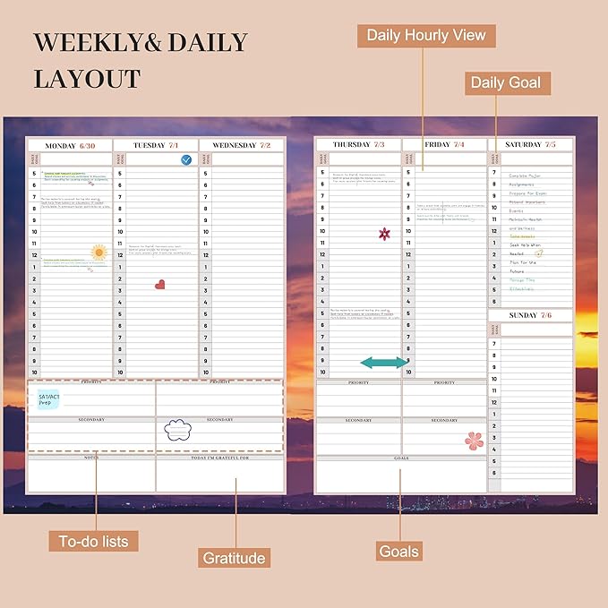 CAGIE Planner 2025-2026 July 2025-Jun 2026 for Women Daily Weekly and Monthly Planners Calendar Large Hourly 25-26 Yearly Academic Agenda with Stickers Hardcover, 8.5 x 11