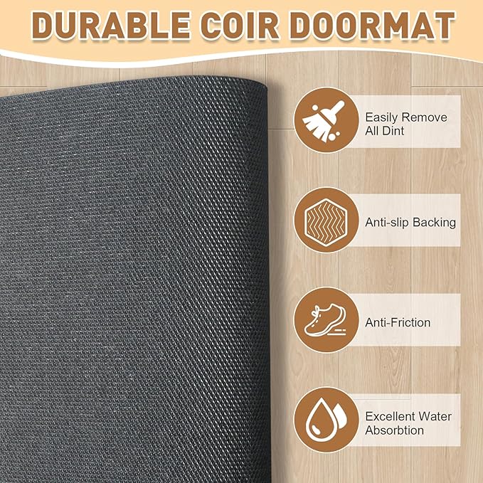 2 Pcs Halloween Welcome Door Mat 30 x 17 Inch Black Cat Coir Doormats for Front Door Cat Paw Door Mat Non Slip 2-in-1 Buffalo Plaid Rug for Outside Entrance Porch Home Patio Decor