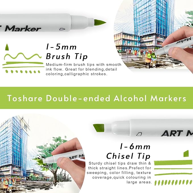 120 Colors Alcohol Markers Set - Double Tip Art Markers Alcohol Based Marker Brush&Chisel Nib Blender Art Pens Permanent Sketch Marker for Kids Adults Coloring and Artist Illustration