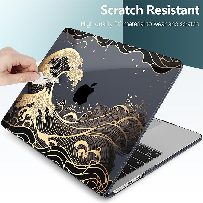 DONGKE Compatible with M4 MacBook Air 15 inch Case 2025 2024 2023 A3241 A3114 A2941 M3 M2 Liquid Retina Display Touch ID, Plastic Hard Case & Keyboard Skin & Screen Protector - Sea Waves