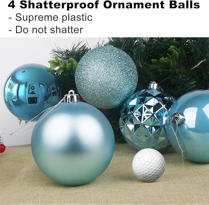 Baby Blue 4.0" Large Christmas Balls - Christmas Tree Decoration Ornaments Shatterproof Hanging Balls for Birthday Halloween Holiday Wedding Decorations Set of 4pcs