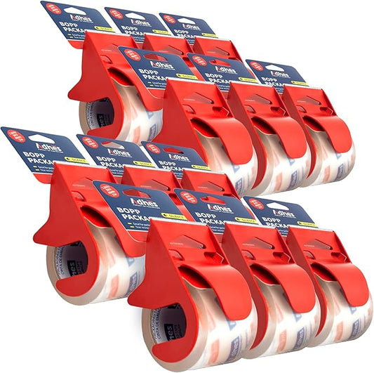 ADHES No Noise Shipping Packing Tape, 48mm x 20m, 12 Tape Rolls with Dispensers, Heavy Duty Packing Tape for Moving Boxes-Moving Tape Strong Adhesive Packaging