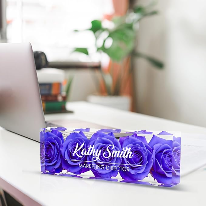 Personalized Name Plate for Desk, Custom Desk Name Plate, Acrylic Name Plate Office Desk Accessories, Personalized Office Gifts for Coworkers Teachers, Employee Appreciation Gifts (BigPurple)