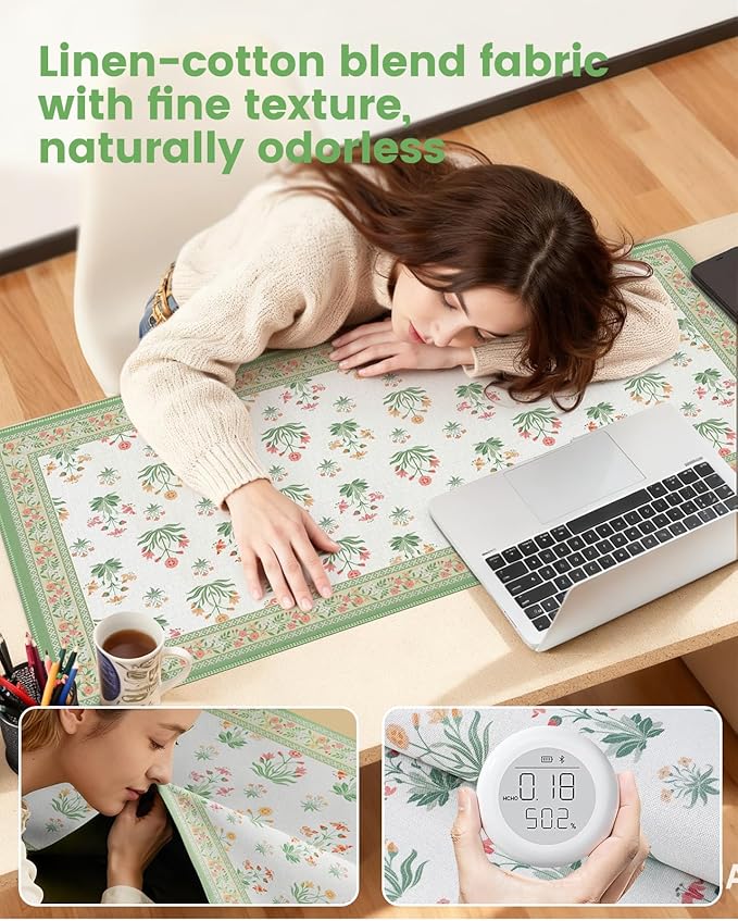 iCasso Desk Cover Mat, Extra Large Floral Mouse Pad, Desk Pad Mat,Office Matt for Desktop Protector, Anti-Slip XXL Big Mousepad with Stitched Edges for Laptop Computer Keyboard(White)