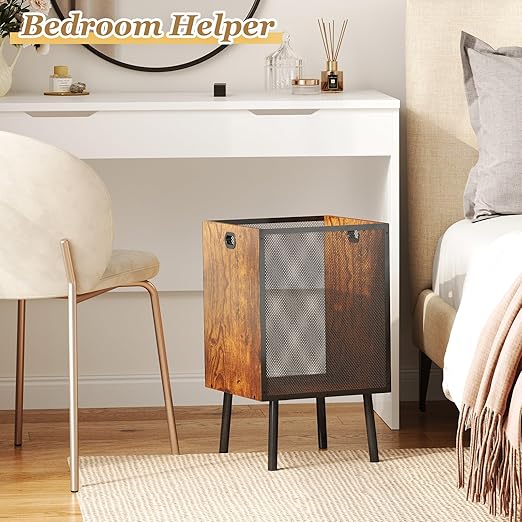 8.5 Gallon Retro Wooden Trash Can with Metal Mesh – Large Wastebasket with Handles & Legs | Under Desk Trash Can for Office or Home | Breathable Garbage Can | Stylish Office Waste Basket