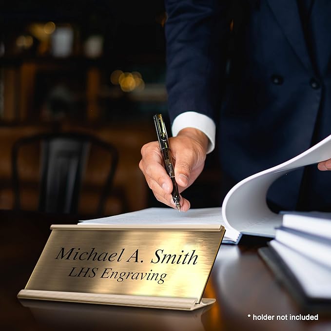 Engraved Name Plates for Door Sign Personalized Brushed Copper Pattern Plastic Plaque with Black Letters - Made in USA 2x10 M5