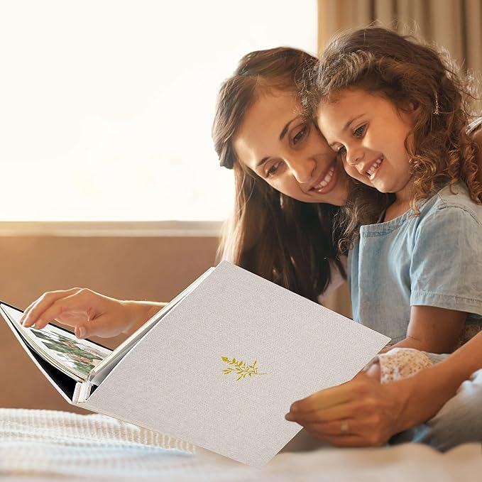 Self Adhesive Photo Album, Beige Scrapbook Album with DIY 60 Blank Pages, Wedding Photo Album with A Metallic Pen for 4x6 5x7 2x3 Pictures,12.9"x13.4"