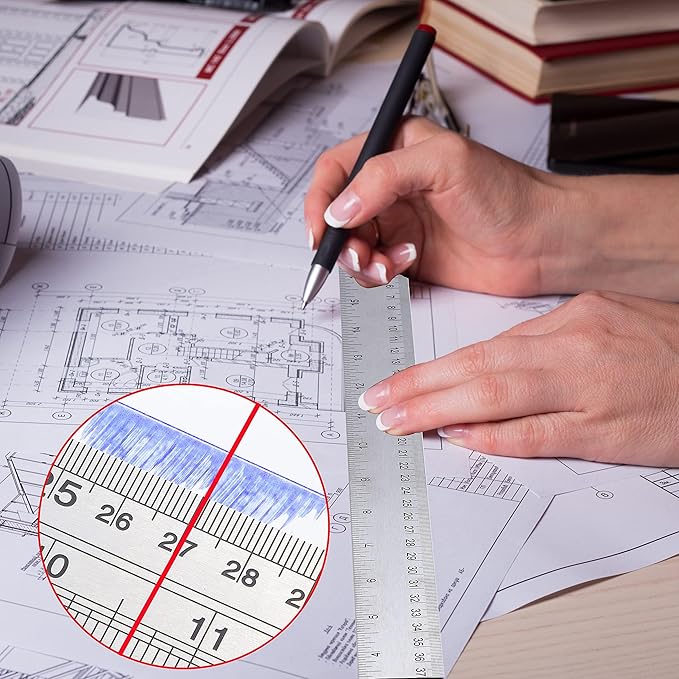 Metal Ruler 18 Inch: [2 Pieces 18 Inch] Non-Slip Cork Backing Rulers with Inch and Centimeters Prevent Ink Leakage:for School Office Drawing Engineering