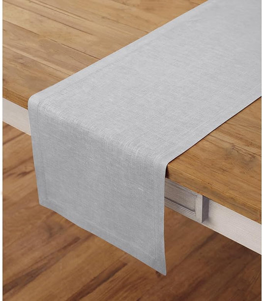 Solino Home Linen Soft Grey Table Runner 90 Inches Long - 100% Pure Linen 14 x 90 Inch Table Runner for Fall, Autumn, Thanksgiving, Christmas, Winter - Fete