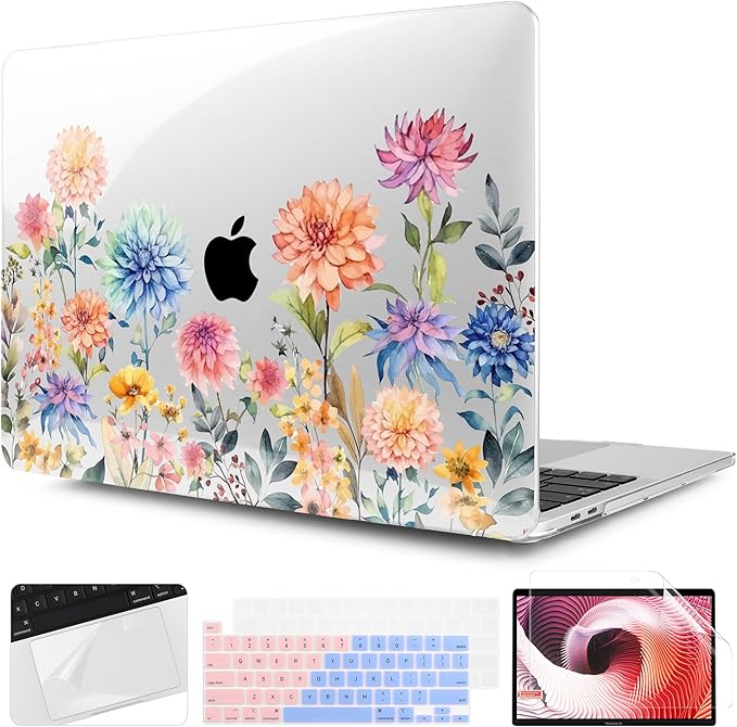 TWOLSKOO Compatible with MacBook Pro 13 inch Case 2023-2016 A2338 M2/M1 A2251 A2289 A2159 A1989 A1706, Plastic Hard Shell Cover & Keyboard Skin & Screen Protector - Beautiful Flowers