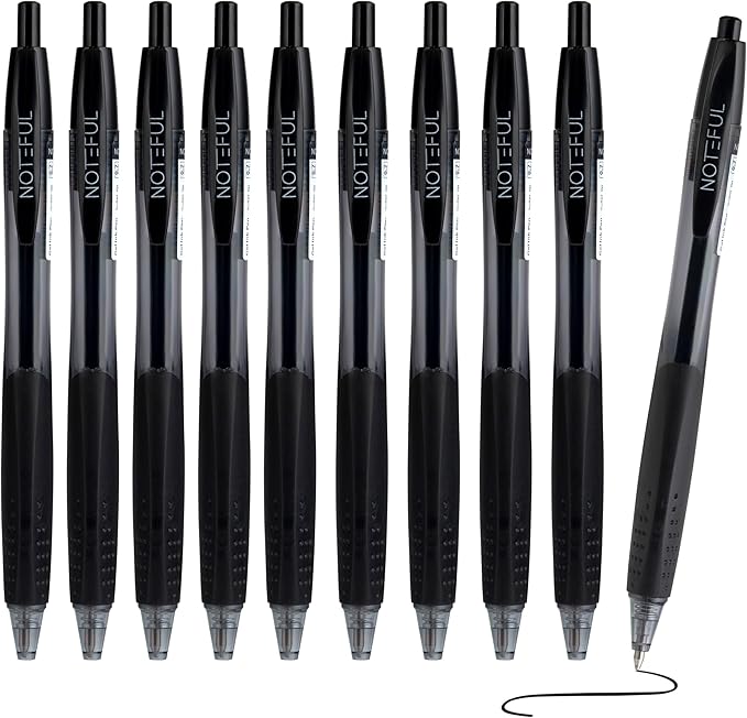 Retractable Tri Grip Gel Pen For Journaling, Smooth Writing, Black Gel Ink Medium Point Pens (0.7 mm), Pack of 8