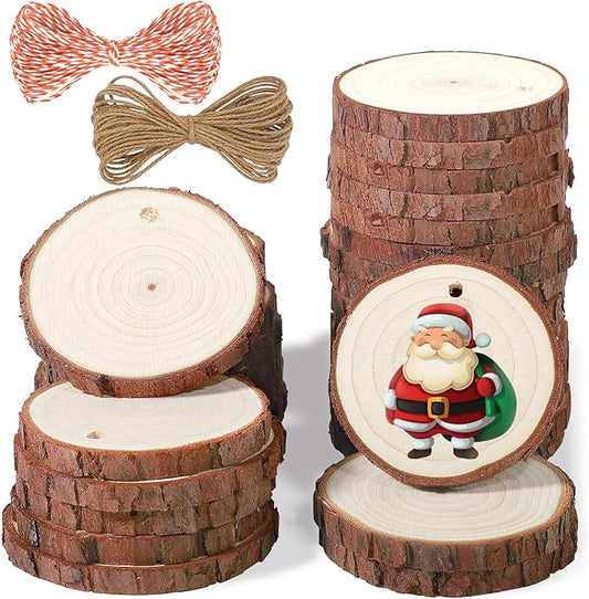 5ARTH Natural Wood Slices - 30 Pcs 2.4-2.8 inches Craft Unfinished Wood kit Predrilled with Hole Wooden Circles for Arts Wood Slices Christmas Ornaments DIY Crafts