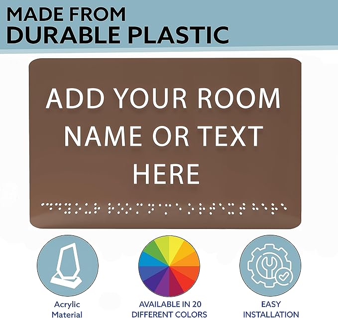 9" X6" Personalized Custom Sign - ADA Compliant Tactile Graphics Grade 2 Braille Text Acrylic Wall Signs - Add Your Room Name Text Sign for Home School Office Business Workplace