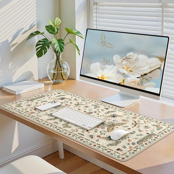 iCasso Beige Large Mouse Pad, Desk Matt for Desktop, XXL Desk Mat for Keyboard and Mouse, Anti-Slip Big Mousepad Computer Mat with Stitched Edges