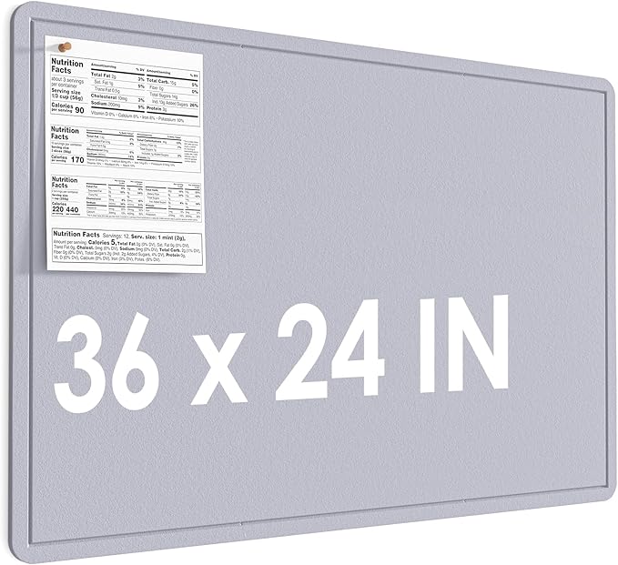 MaxGear Large Bulletin Board 36" x 24", Foldable Felt Board Vision Board Supplies, Cork Board for Office, Home, School, Small Pin Boards for Walls Decorative Display Board Moonlight Gray