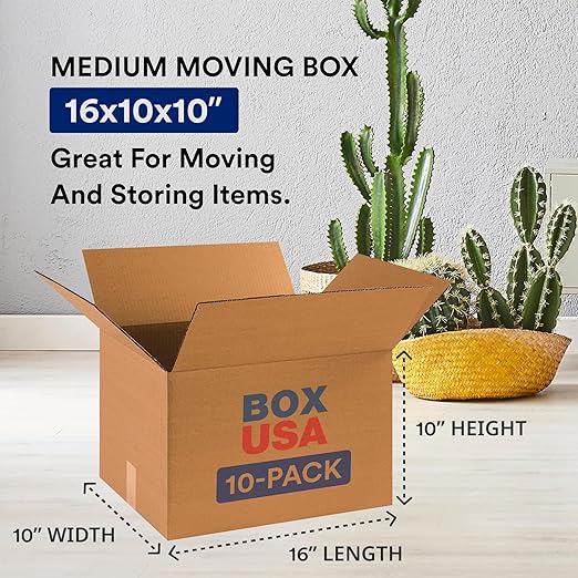 BOX USA Moving Boxes Small 16"L x 10"W x 10"H 10-Pack - Corrugated Cardboard Box for Shipping, Mailing, Packing, Packaging and Storage