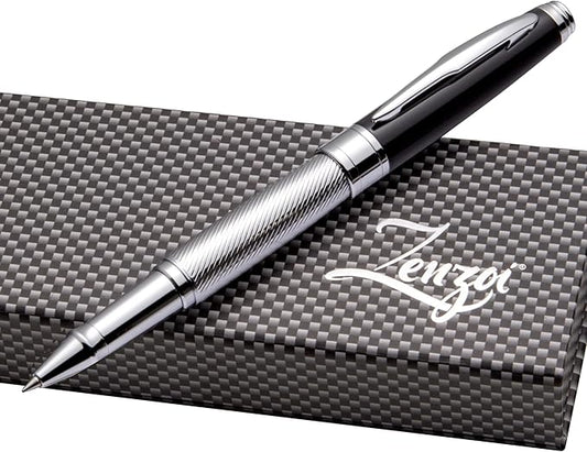 ZenZoi Executive Rollerball Pen Elegant Black & Silver. Smooth Writing Fine Point Gel Ink. Luxury Pen for Men or Women. Premium Business Gift Set