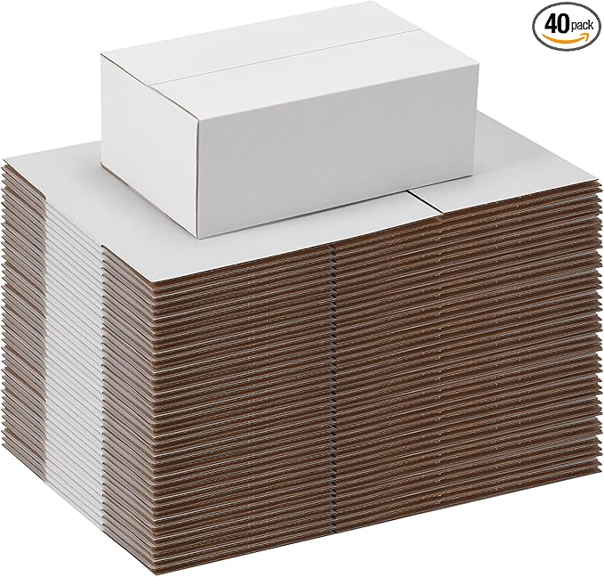 8x5x3 Shipping Boxes Set of 40, White Kraft Corrugated Cardboard Small Boxes Mailers for Packaging(20.3x12.7x7.6 cm)