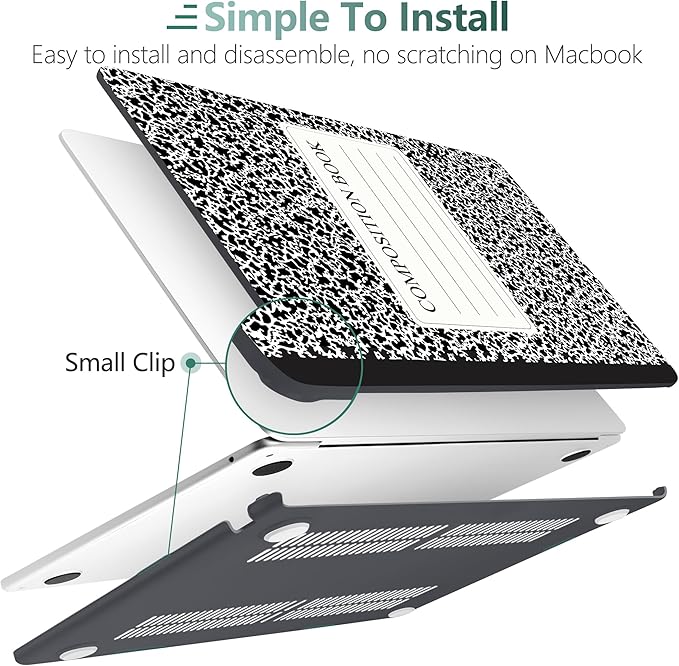 DONGKE Compatible with M4 MacBook Air 15 inch Case 2025 2024 2023 A3241 A3114 A2941 M3 M2 Liquid Retina Display Touch ID, Plastic Hard Case & Keyboard Skin & Screen Protector - Composition Book