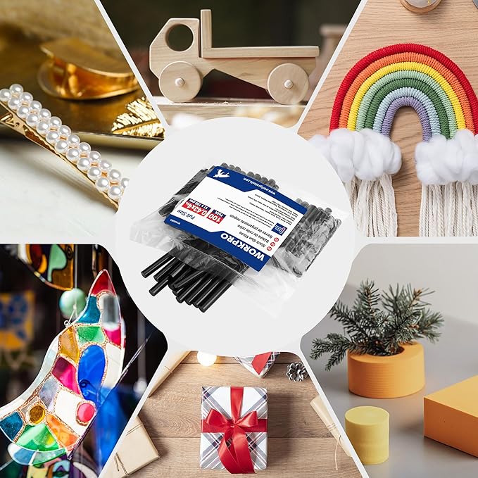 WORKPRO Hot Glue Sticks Full Size, 100-Pack Black Hot Melt Adhesive Glue Sticks for All-Temp Glue Guns, 0.43x4Inches, Multipurpose for Art Craft General Repairs, Home Decorations and Gluing Projects