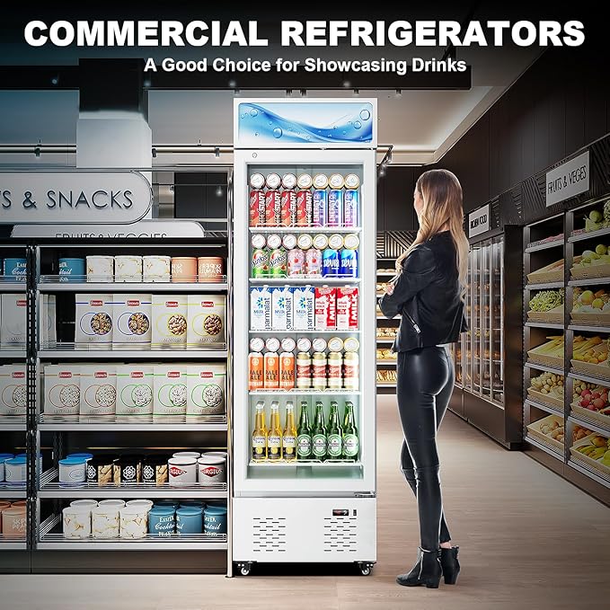 11 Cu.Ft Commercial Beverage Refrigerator Glass Door Drink Cooler with Soft Light and 5 Shelves, Display Refrigerator for Restaurant Store Cafe Bar, White