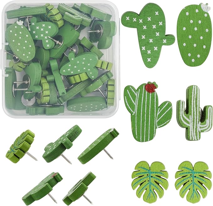Push Pins 30Pcs Cactus Decorative Push Pins Wood Pins for Cork Board