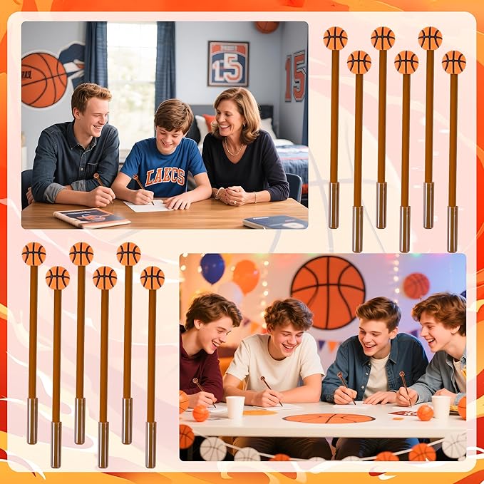 LiYiQ 25 Pcs Basketball Cartoon Cute Fun Pens for Kids Kawaii Soccer Shape Gel Black Ink Pen Cute Basketball Pens for School Office Home Student Kids Present