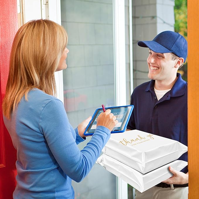 JinRuiKJ Thank You Poly Mailer 10x13 Inch 25 PCS, Shipping Bags for Clothing, Packaging Bags for Small Business, Strong Adhensive, Waterproof and Tear-Resistant Mailing Envelopes, White