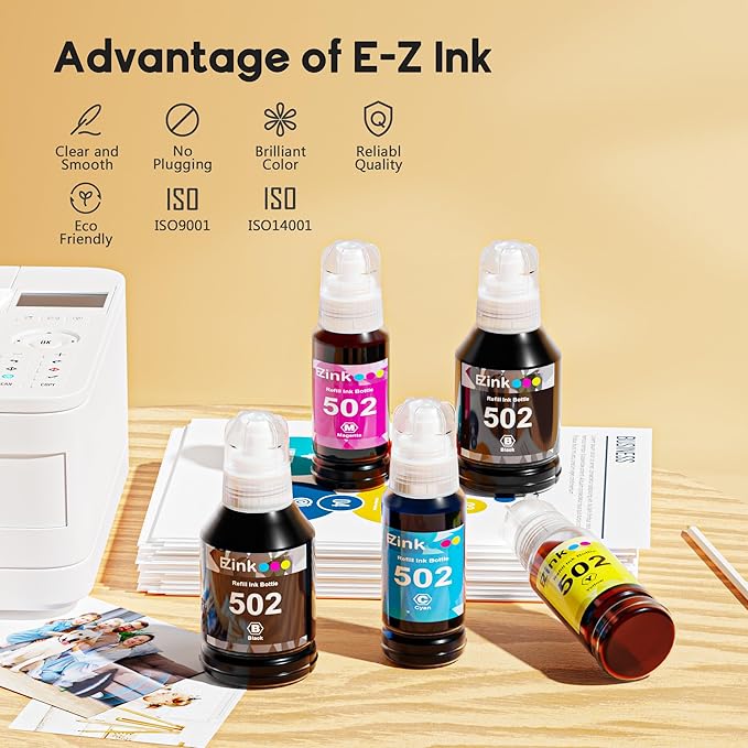 E-Z Ink 502 Ink Refill Bottles Compatible for Epson 502 Ink Refill Bottles T502 522 T522 High Capacity to Use with Epson ET-3850 ET-2850 ET-4850 ET-2800 ET-2760 ET-3760 (5 Bottles, 2BK C M Y)
