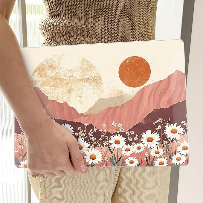 TWOLSKOO Compatible with MacBook Pro 13 inch Case 2023-2016 A2338 M2/M1 A2251 A2289 A2159 A1989 A1706, Plastic Hard Shell Cover & Keyboard Skin & Screen Protector, Mountains & Daisies