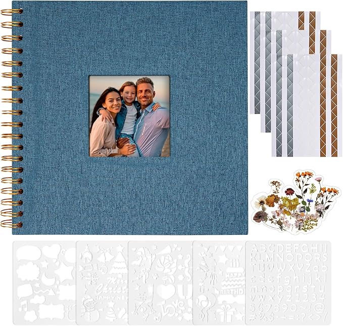 Vienrose Scrapbook 10x10 Inch Hardcover Kraft White Pages DIY Scrapbook Photo Album Linen Cover Scrap Book Photo Albums Scrapbooking Supplies Kit for Couple Family Wedding Travel