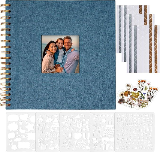 Vienrose Scrapbook 10x10 Inch Hardcover Kraft White Pages DIY Scrapbook Photo Album Linen Cover Scrap Book Photo Albums Scrapbooking Supplies Kit for Couple Family Wedding Travel