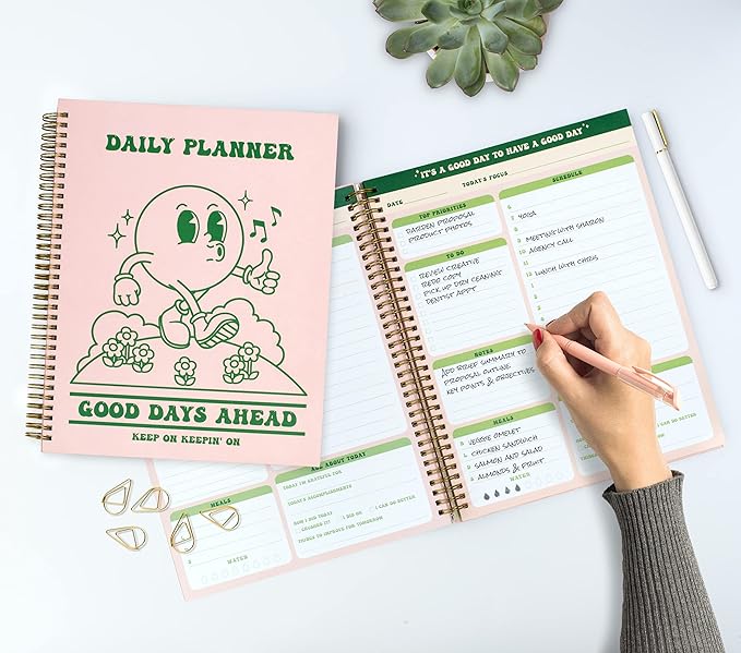 To Do List Cute Planner Undated Notebook, A4 Large Hardcover Spiral Schedule Retro Notebook, Aesthetic Daily for Students Girls Teens , Pink, Green (8.5x11)