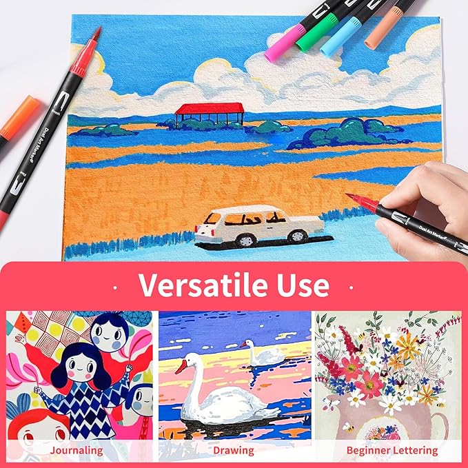 Double Brush Marker Pens, 120 Colors Art Markers Set with Fine Tip and Brush Tip for Kids Adult Coloring Book Hand Lettering Calligraphy Drawing Art Supplies Kit