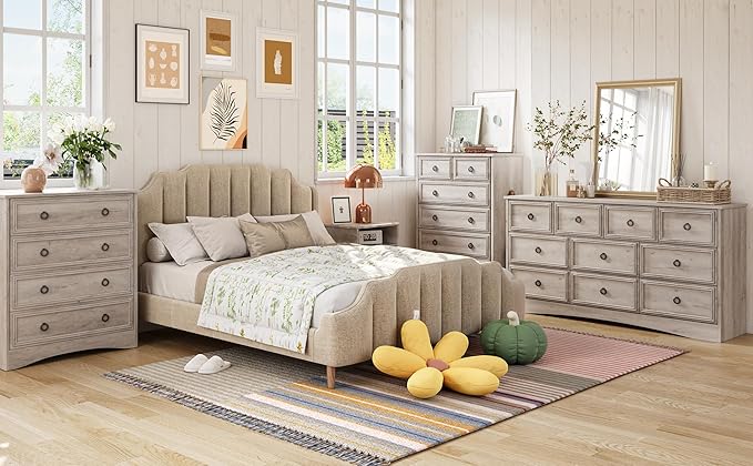 LGHM Modern Large 10 Drawer Dresser, Long Dressers for Bedroom, Chest of Drawers Closet Organizers and Storage Clothes - Textured Borders, 6" Deep Drawer for Living Room, Hallway, Gray