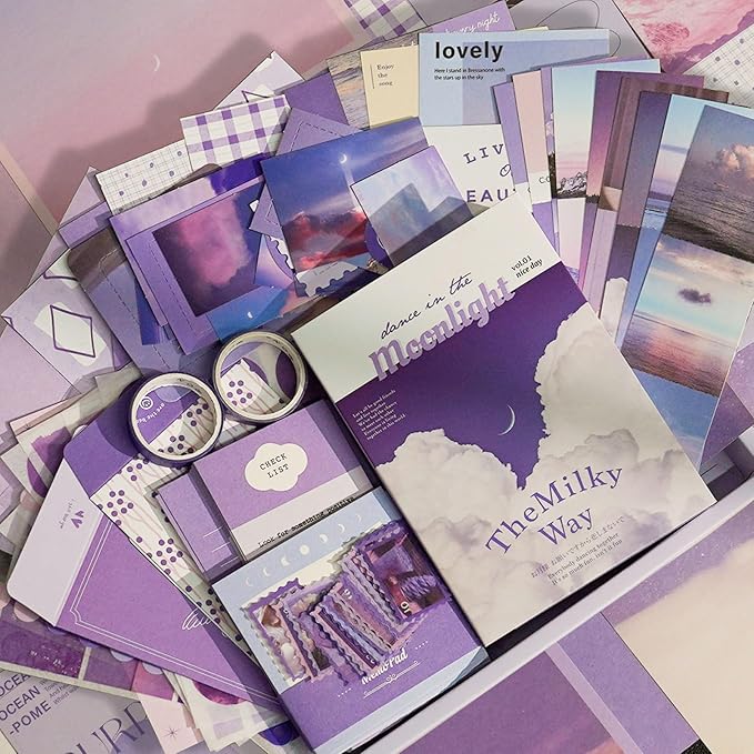 Funto Scrapbooking Kit(155 PCS), Warm Mail Series-Letter from The Moon, Perfect for Bullet Scrapbooking Materials, Planner DIY Arts Craft Collage