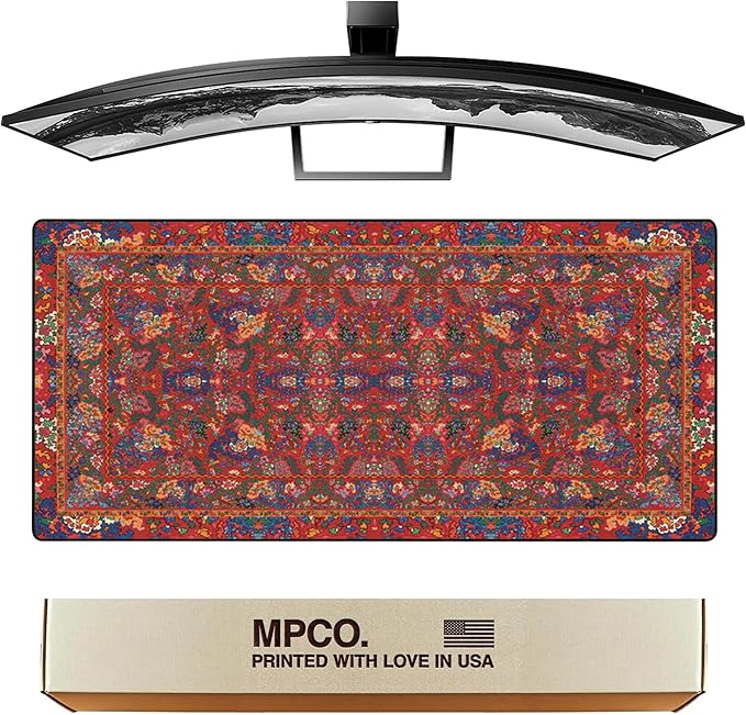 MPCO. Arabic Textiles Large Gaming Desk Pad - 36" x 17" Duraglyde Fabric Cobalt-and-Clover Desk Mats - Non-Slip, Washable, Smooth Glide for Precision Gaming & Work
