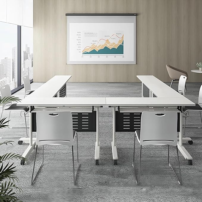 4Pack Conference Room Table, Folding Conference Table for Office Classroom, Mobile Training Tables with Casters Silent Wheels, Large Rectangular Convertible Modular Seminar Tables (L55.1in)