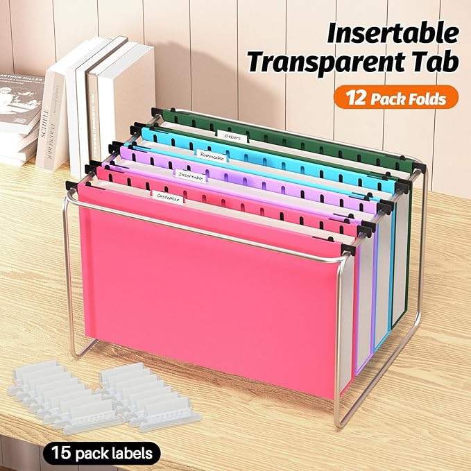 Extra Capacity Legal Size Plastic Hanging File Folders,12 Pack Reinforced Legal Size Hanging Folder with Heavy Duty 2 Inch Expansion,for Bulky Files, Medical Charts,Assorted Colors