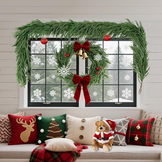12ft 2Pcs*6ft Artificial Norfolk Pine Garland,Christmas Garland Greenery Garland for Mantle, Fireplace, Table, Wall, Window, Bedroom,Fence, Indoor Outdoor Holiday Winter Hanging Christmas Decorations