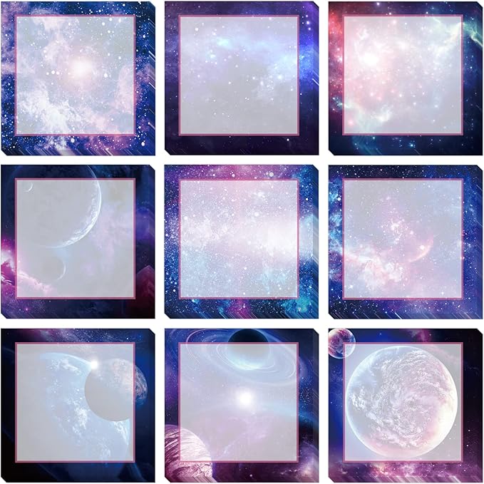 9 Pieces Galaxy Sticky Note Adhesive Galaxy Memo Notes Self-Stick Note Pads for Reminders, Study, Work, Office, School and Home, 9 Styles