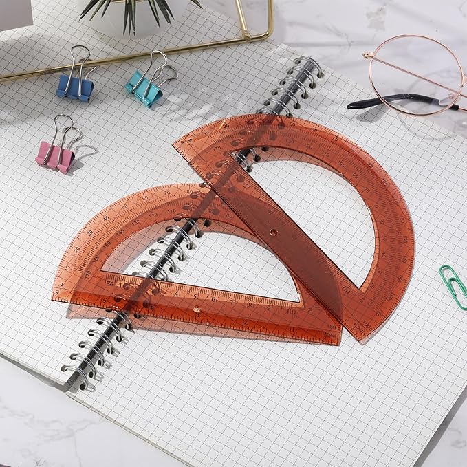 Zonon 2 Pcs 6 Inch Plastic Protractor Math Protractors 180 Degrees Angle Measurement, Translucent for Geometry Classroom Kid Student School Office Supplies(Brown)