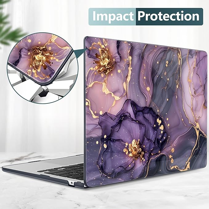 DONGKE Compatible with M4 MacBook Air 15 inch Case 2025-2023 A3241 A3114 A2941 M3 M2 Retina Display Touch ID, Plastic Hard Case & Keyboard Skin for MacBook Air 15" - Hydrangea