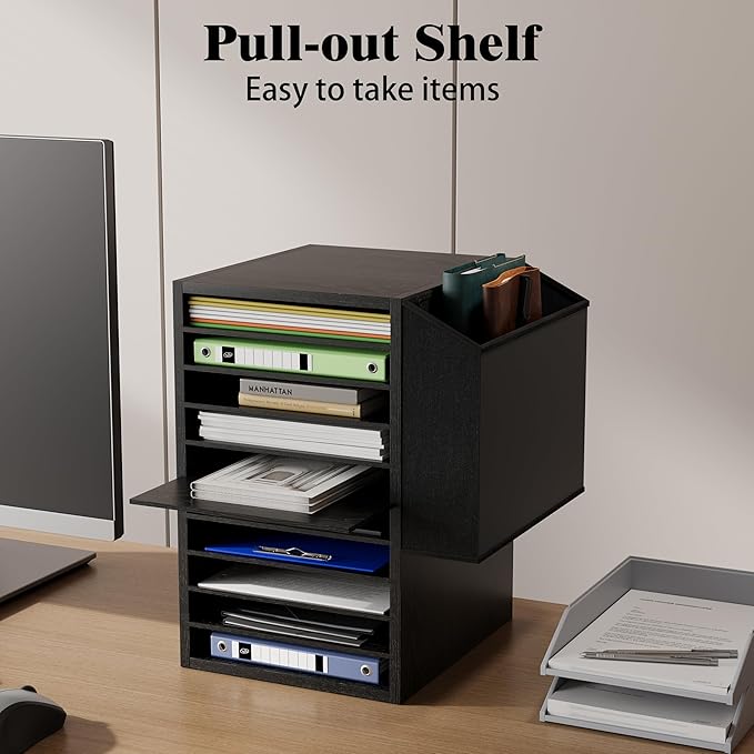 Office Mail Sorter, Wooden Paper Organizer With Storage Bag, 10 Tier Adjustable Classroom Mailbox, Removable Classroom Organization, Teacher Desk Organization for Office, Study, Black