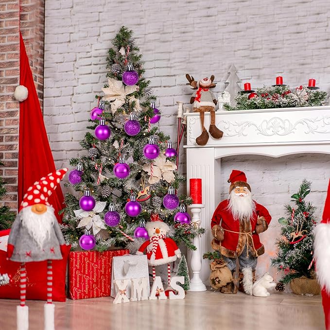 30ct Christmas Ball Ornaments, 1.18" Shatterproof Christmas Tree Decorations, Perfect Hanging Ball for Indoor/Outdoor Holiday Party Decor (Purple)