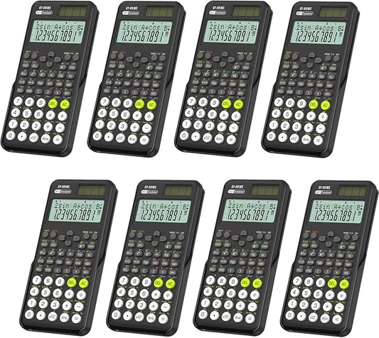 Scientific Calculators Bulk 8 Pack School Supplies, ROATEE 991MS 401 Functions 2-Line Display Desktop Calculator for Student with Sliding Cover, Solar Battery Dual Power for Middle High School Teacher